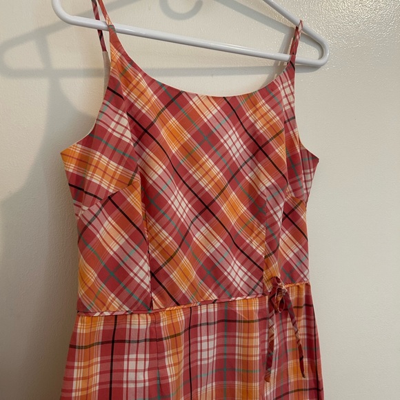 🩷🧡Ann Taylor Plaid Midi Dress in Pink and Orange size 8 Like New - Picture 2 of 7